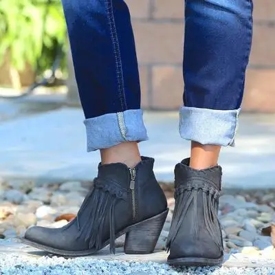 

SHUJIN Women Boots Fringed Large Size Shoes Boot High Heel Women's Fashion Shoes Booties Chaussures Femme 2019 New Style