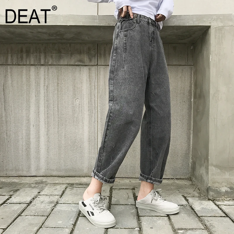 

[DEAT] 2019 New Autumn Winter High Elastic Waist Solid Color Personality Loose Wide Leg Pants Women Trousers Fashion Tide 13D179