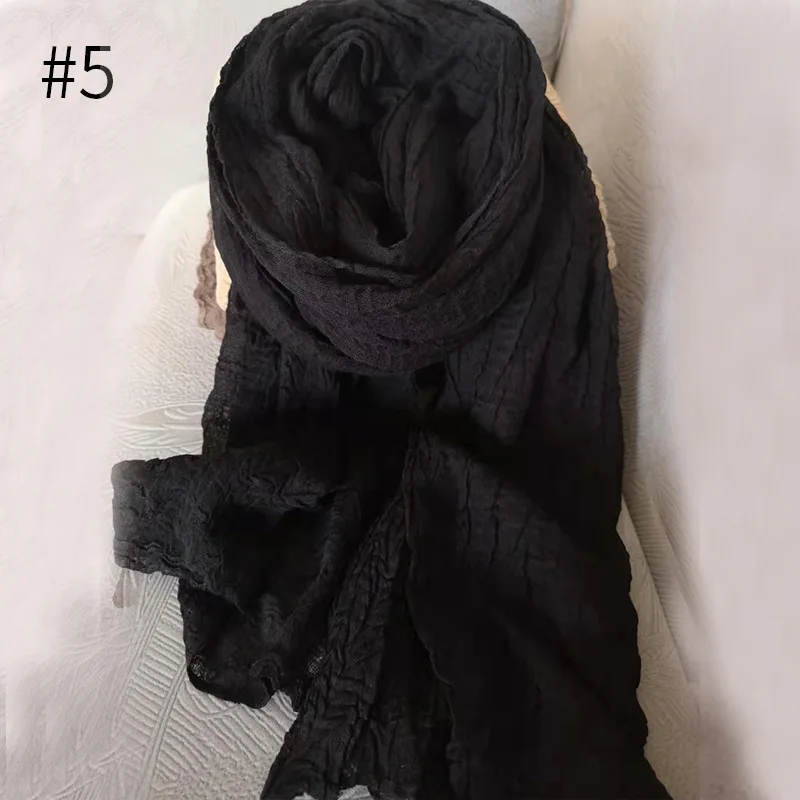 Женский хлопковый плиссированный шарф простой хиджаб сплошной цвет плиссированные с рюшами морщин длинные большие шарфы Hijabs - Цвет: 5