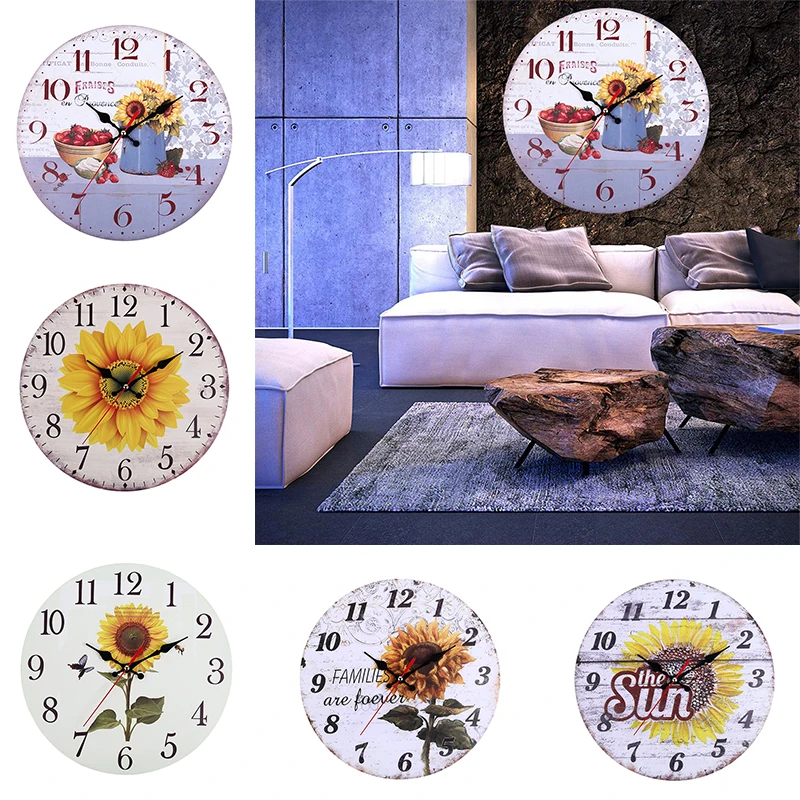 Настенные часы с изображением подсолнуха деревянные для гостиной офиса| |