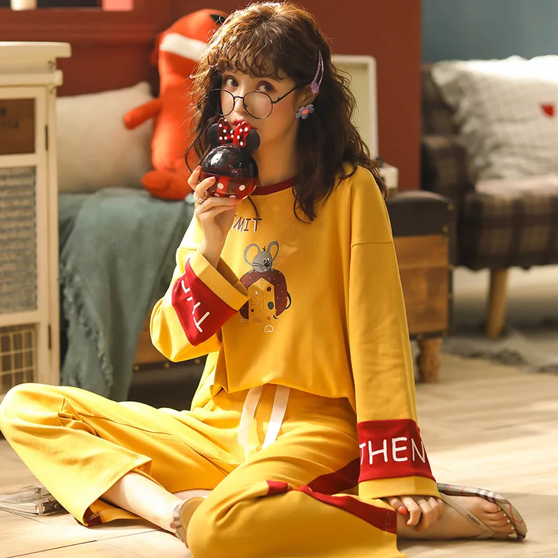 

Pajamas Women's Spring And Autumn 100% Pure Cotton Pajamas Long Sleeve Korean-style Women's Thin Nursing Home Wear Two-Piece Set