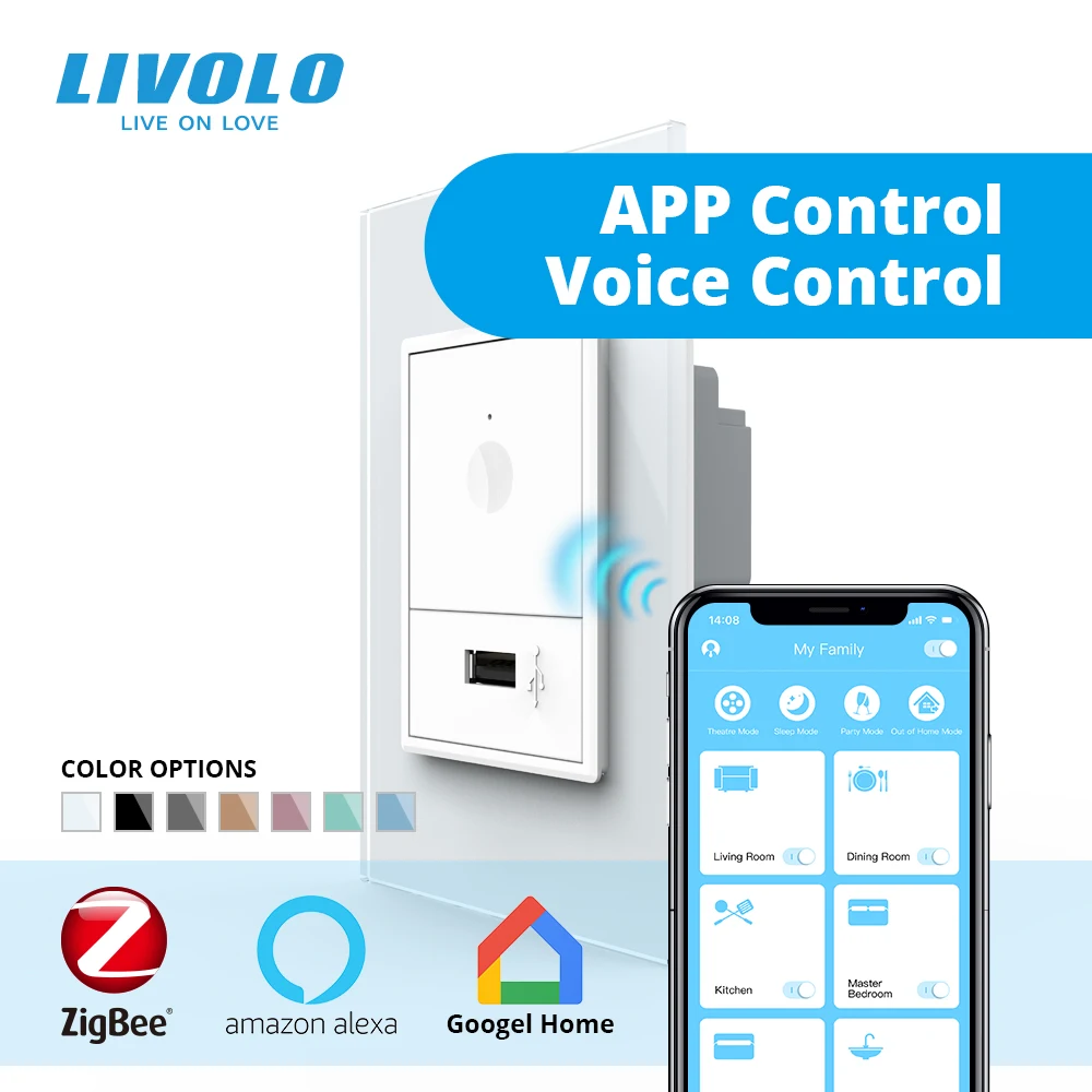 

Livolo S5 US AU Standard 67.5mm Wall Touch Switch,2Way Smart wifi app wireless Control,white crystal glass,plastic key,with plug