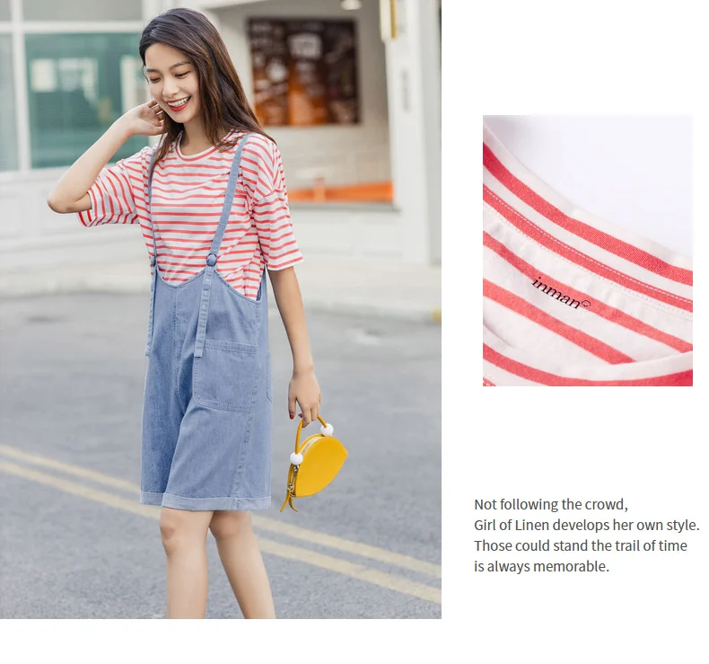 INMAN 2020 Summer New Arrival Pure And Fresh Short Sleeve T-shirt Youth Nifty Energetic Stripe Suspender Trousres Suit