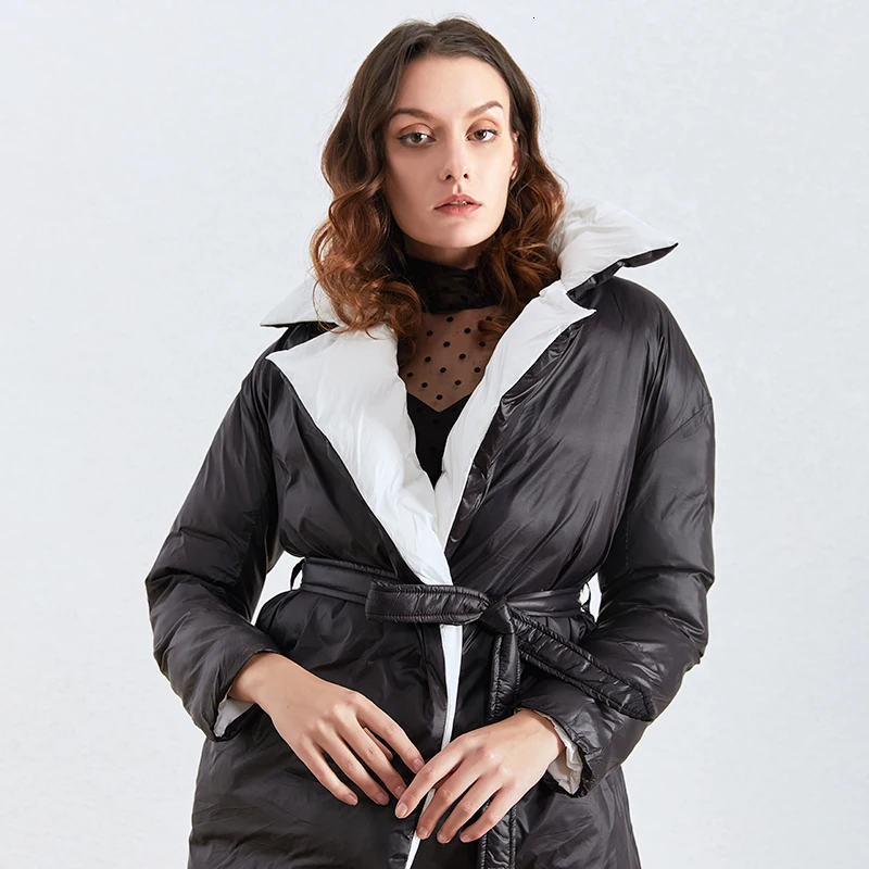 TWOTWINSTYLE женские хлопковые пальто из искусственной кожи на шнуровке с воротником с лацканами, парки с длинным рукавом, Женская мода
