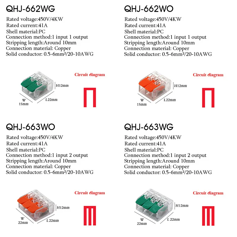Cable Wire Connectors Mini Quick Terminal Block Universal Compact Wiring Electrical Connector Push-in For 4mm2 6mm2 Transparent