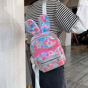 

Korean Girl's Backpack Baby's Lovely Rabbit Colorful Sequin Small Schoolbag Girl's Fashion Leisure Travel Backpack Cute Travel