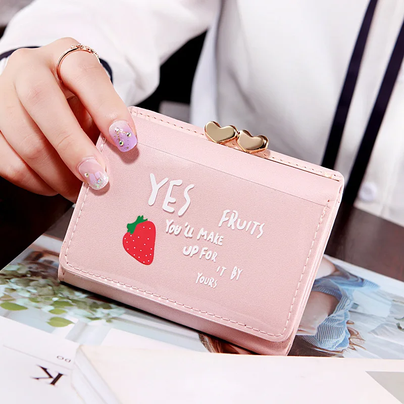 

New Fashion Women Wallets with Fruit Pattern Credit Cards Wallet Leather PU Female Wallet Cute Short Wallet for Girls