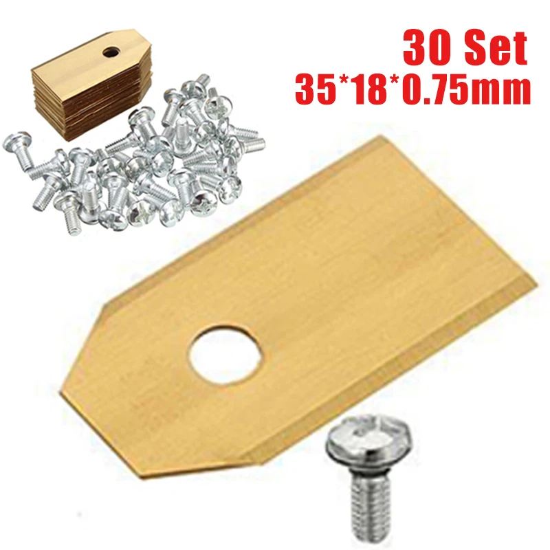 

30pcs 0.75mm Titanium Steel Coated Automower Lawn Mower Blade Replacement Set with Screw for R38LI R40LI 105 305
