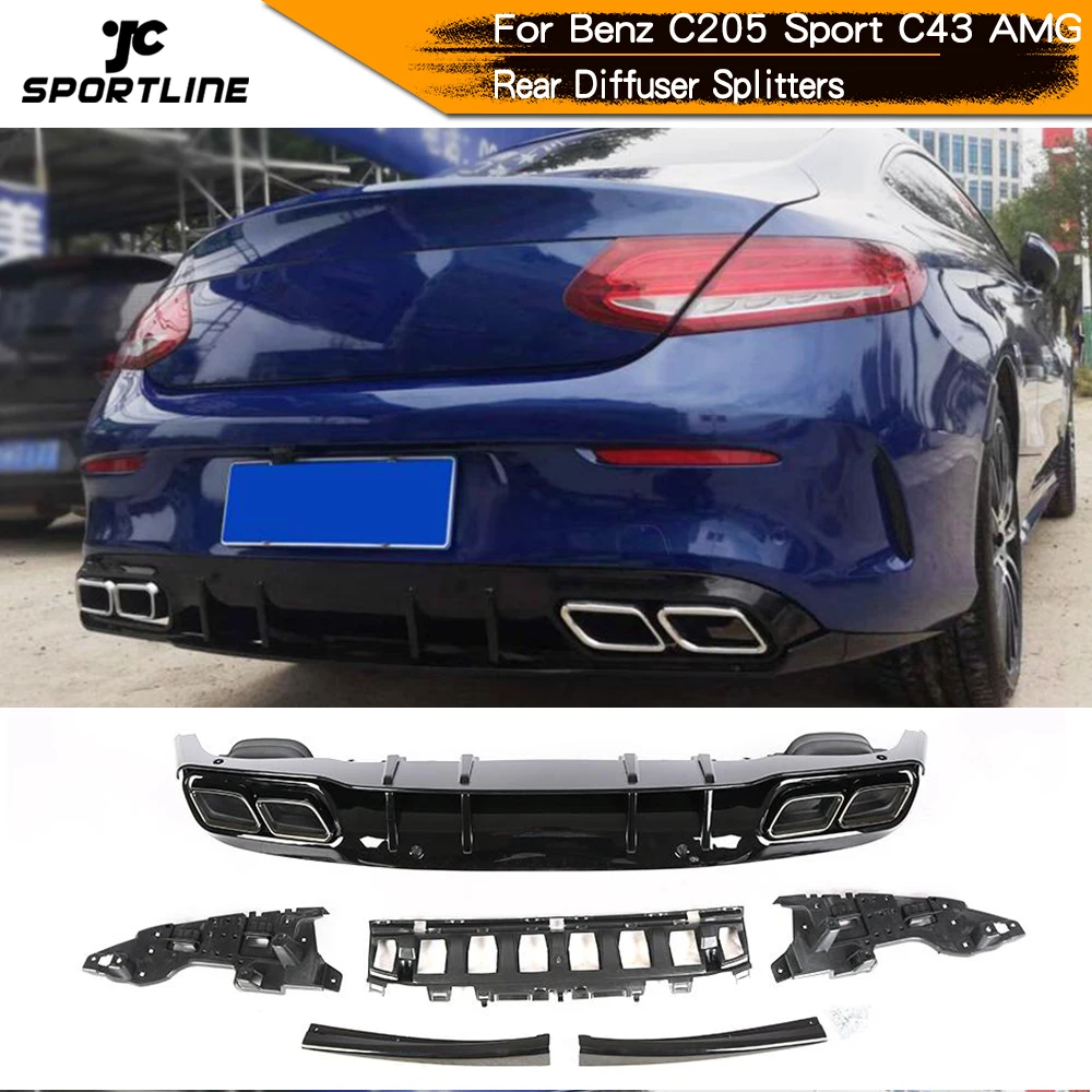 Rear Bumper Lip Diffuser With Exhaust Tips for Mercedes Benz C Class ...