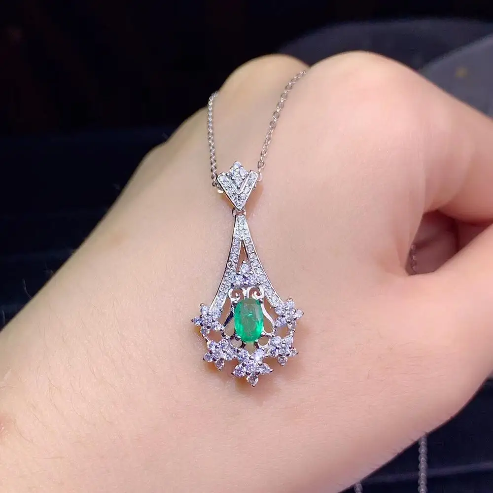 Necklace KJJEAXCMY ювелирное изделие из стерлингового серебра 925 пробы, инкрустированное натуральным изумрудом драгоценным камнем ожерелье серьги женский костюм Поддержка обнаружения - Цвет камня: Necklace