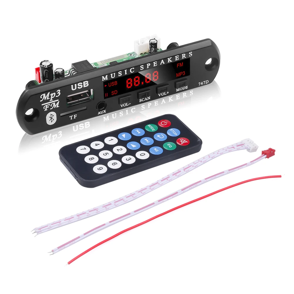 KEBIDU 12V MP3 Player Decoder Board Bluetooth 5.0 6W Amplifier Car FM Radio Module Support TF USB AUX FM 2*3W Amplifier