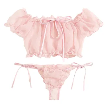 

Women Lingerie Corset Mesh Underwire Racy Muslin Sleepwear Underwear Tops+Briefs Sexy Cute Simple Erotic Lingerie Z0127