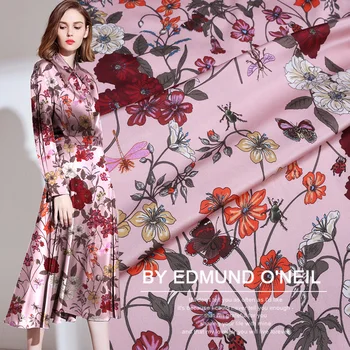 

Summer New Digital Print 108cm Wide 19Momme 93%silk 7%spandex Charmeuse Fabric for Dress Elastic Cloth Diy Sewing Free Shipping