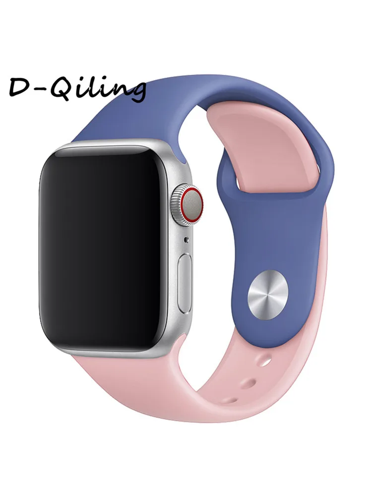 blue pink Красочный мягкий силиконовый ремешок для наручных часов Apple Watch Series 5/4/3/2/1 двухцветный браслет для часов 38 40 мм для наручных часов iWatch, версия ремешок 42 44 мм - Цвет ремешка: blue pink