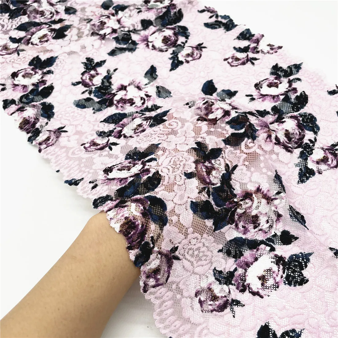 3M/lot Width 28cm Pink Flower Stretch Elastic Lace Trim 3