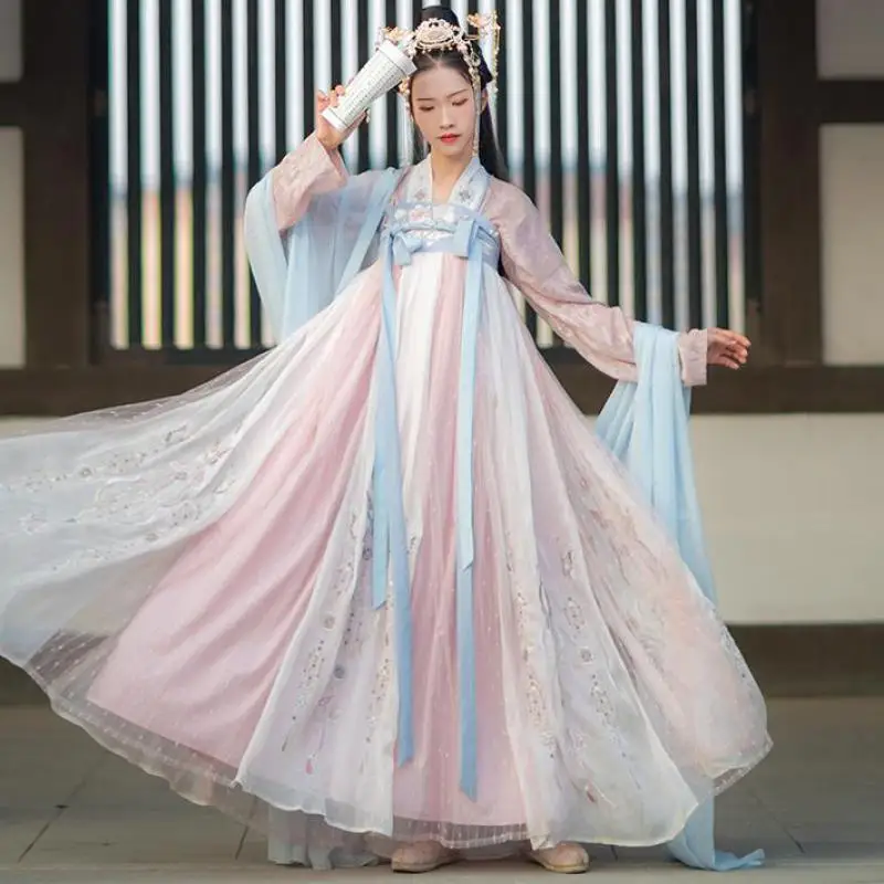 

Chinese Folk Dance Hanfu Dress Asian Traditional Chinese Hanfu Women Fairy Dress Retro Tang Dynasty Princess Cosplay Stage Wear
