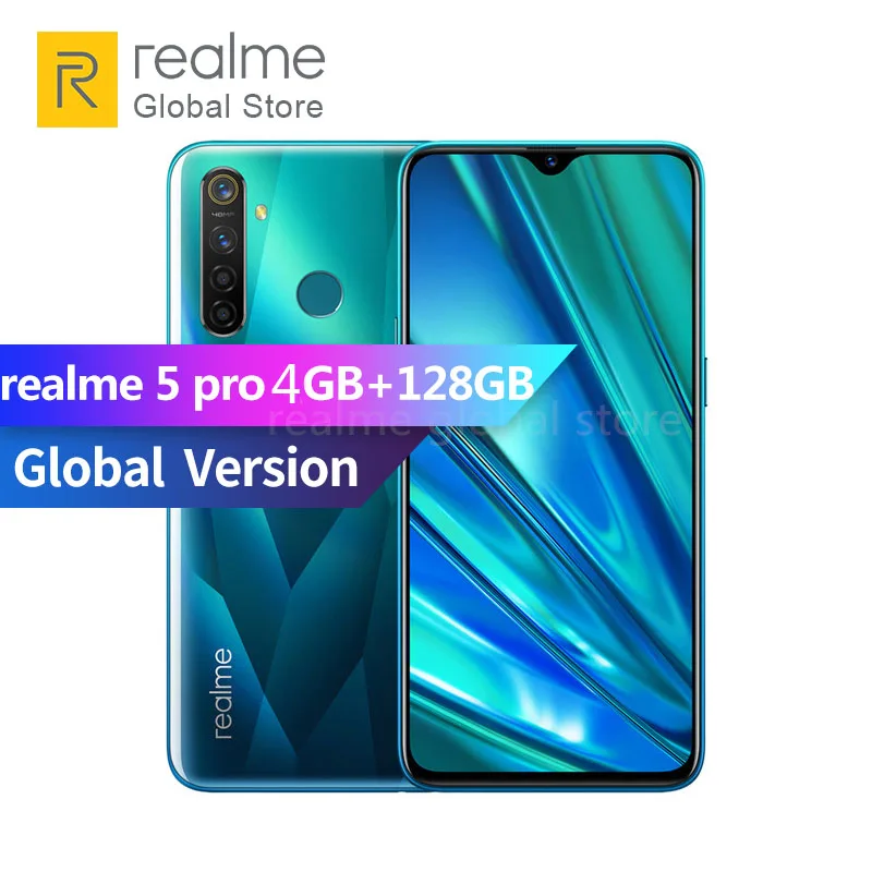 Оригинальная глобальная версия realme 5 pro, 4 Гб ОЗУ, 128 Гб ПЗУ, Восьмиядерный процессор Snapdragon 712 AIE, 6,3 дюйма, 4035 мА/ч, 48мп, AI Quad камера