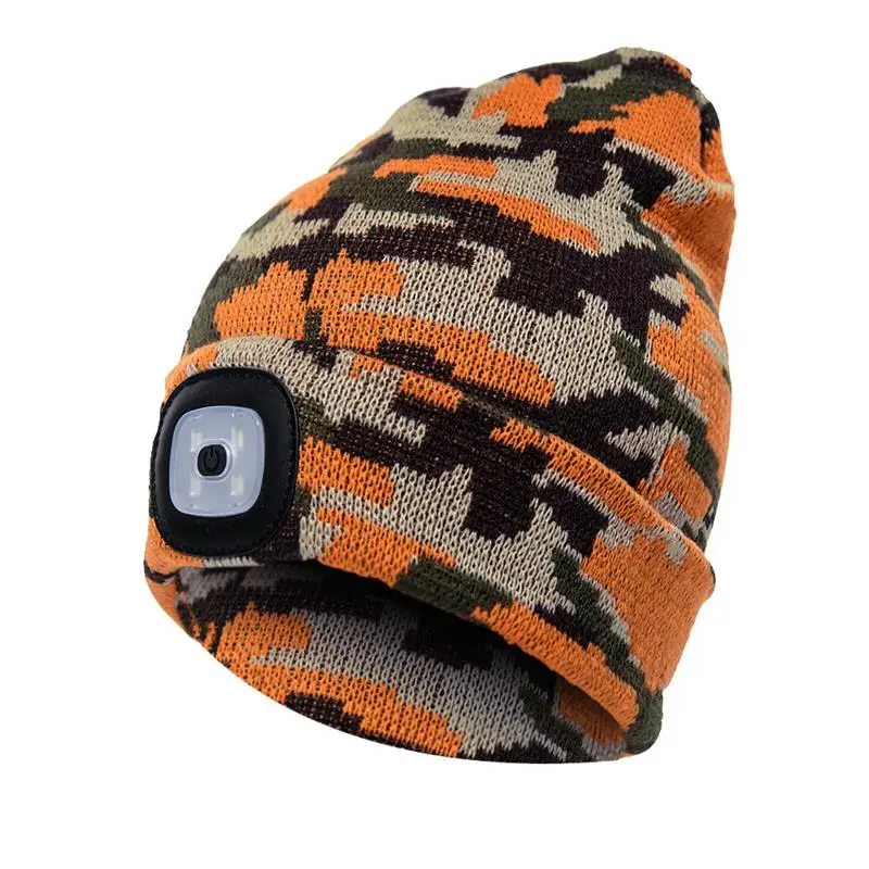 CAMO yellow Унисекс светодиодный светильник, шапка бини для женщин и мужчин, вязаные шапки для альпинизма, рыбалки, кемпинга, облегающая шапка, шапки - Цвет: CAMO yellow