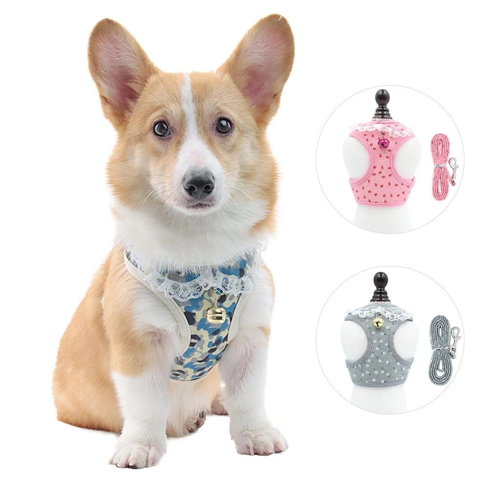 

Dog Collar Small Dog Pet Dog Harness Vest Walking Lead Leash Adjustable Dog Chest Strap With Bells Harness Vest Dog Supplies