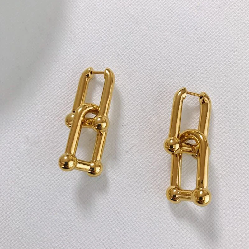 Gold Peri'sBox французские золотые шикарные о-образные серьги-кольца женские массивные обручи геометрические латунные серьги минималистичные - Окраска металла: Gold
