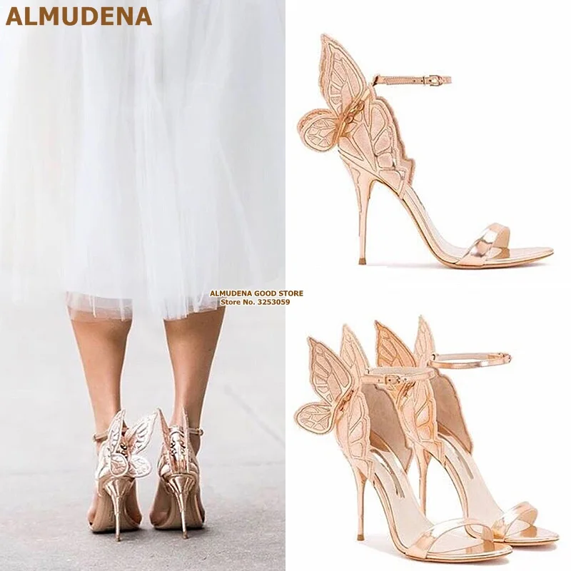 Almudena Gold Embroidery Butterfly Wing High Heel Sandals Red Green Pink Sewing Embroidered Wedding Shoes Dress Pumps Plus Size Women S Sandals Aliexpress