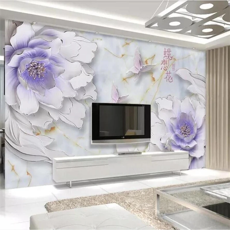 

3d тисненые обои beibehang на заказ, цветы, бабочки, любовь, цветы, фон для телевизора, стена 5d для гостиной, спальни, Настенные обои 8d