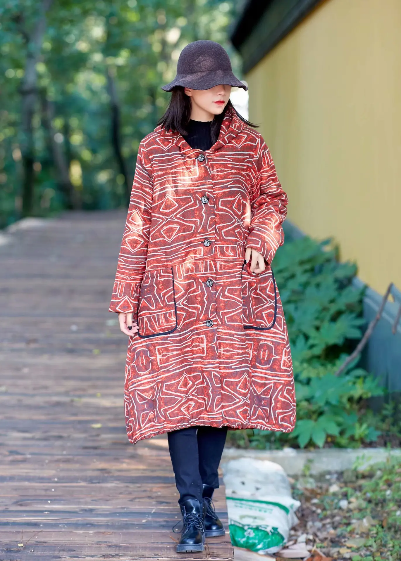 Winter Thick Space Cotton Hooded Wave Large Size Retro WOMEN'S Cotton Padded Clothing