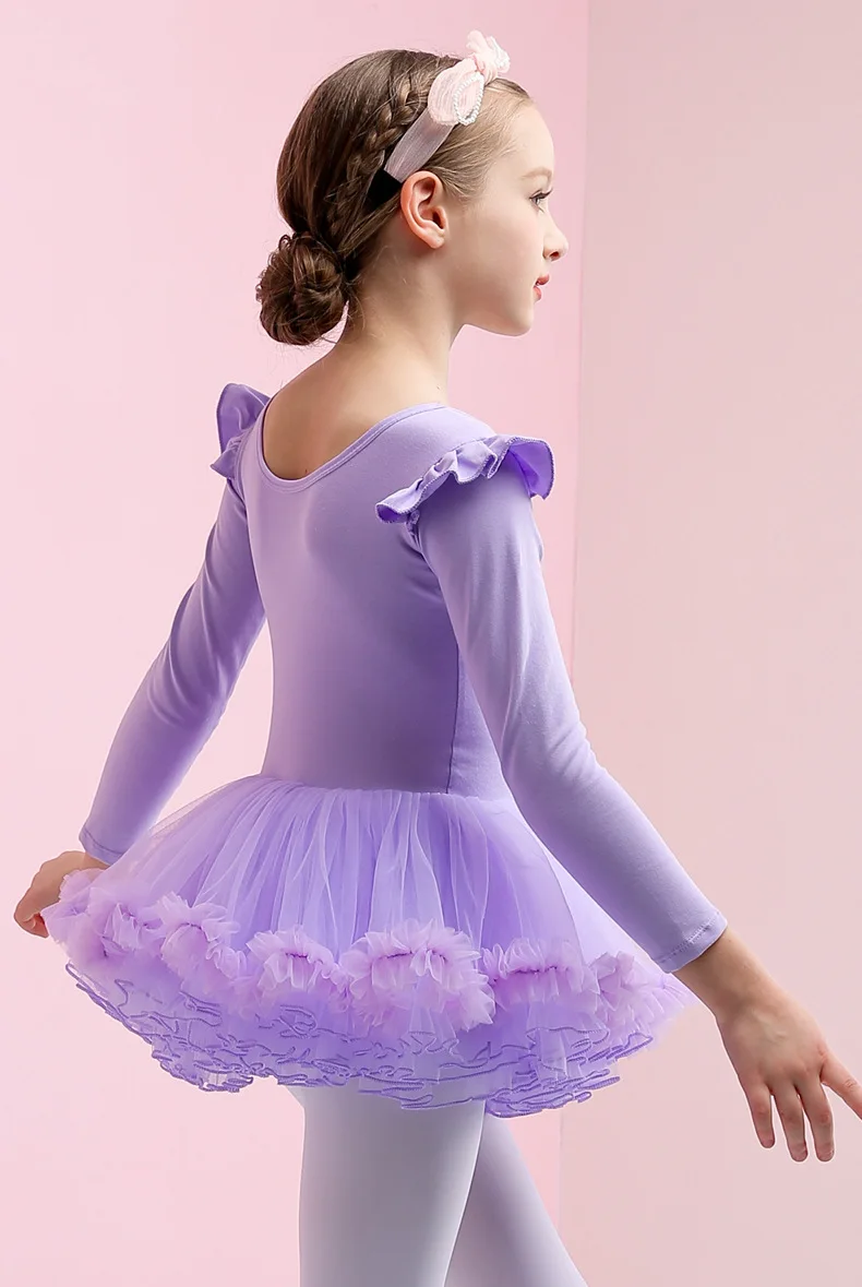 Girls Ballet Dress Gymnastics Leotard Long Sleeve Kids Child Pink Ballet Clothing Dance Wear With Chiffon Skirts For Girls