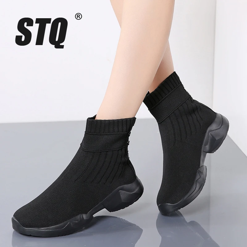 STQ зимние женские ботильоны; Теплая обувь с плюшевой подкладкой; женская обувь на плоской подошве; кроссовки из сетчатого материала; женские повседневные зимние ботинки; 7766