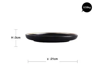 21 cm Shallow Plate Европейский Стиль Золотая инкрустация черно-белая керамическая Бытовая рисовая чаша для супа, салата простая плоская тарелка для стейка посуда - Цвет: 21 cm Shallow Plate