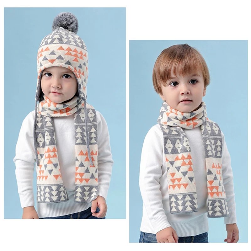 Hat Scarf Set Kid Boy Winter Fleece Beanie Warm Head Skiing Outdoor Accessory For Baby