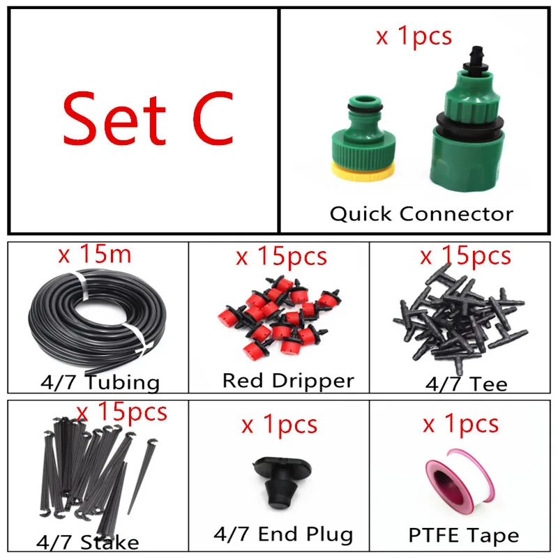 C 5/15/25m Adjustable Dripper Set Spray Water Cooling Water Irrigation Automatic watering Kit Set Drip Irrigation Garden Watering - Цвет: C