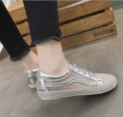 Серый new fashion rhinestone Korean version of Harajuku style wild casual flat shoes women - Цвет: Серый