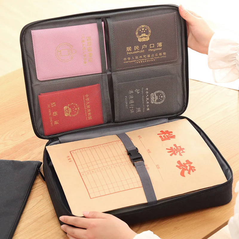 Document File Storage Bags A4 Certificates Business Bag With Handle Zip Closure Stationery Organizer School Office Supplies