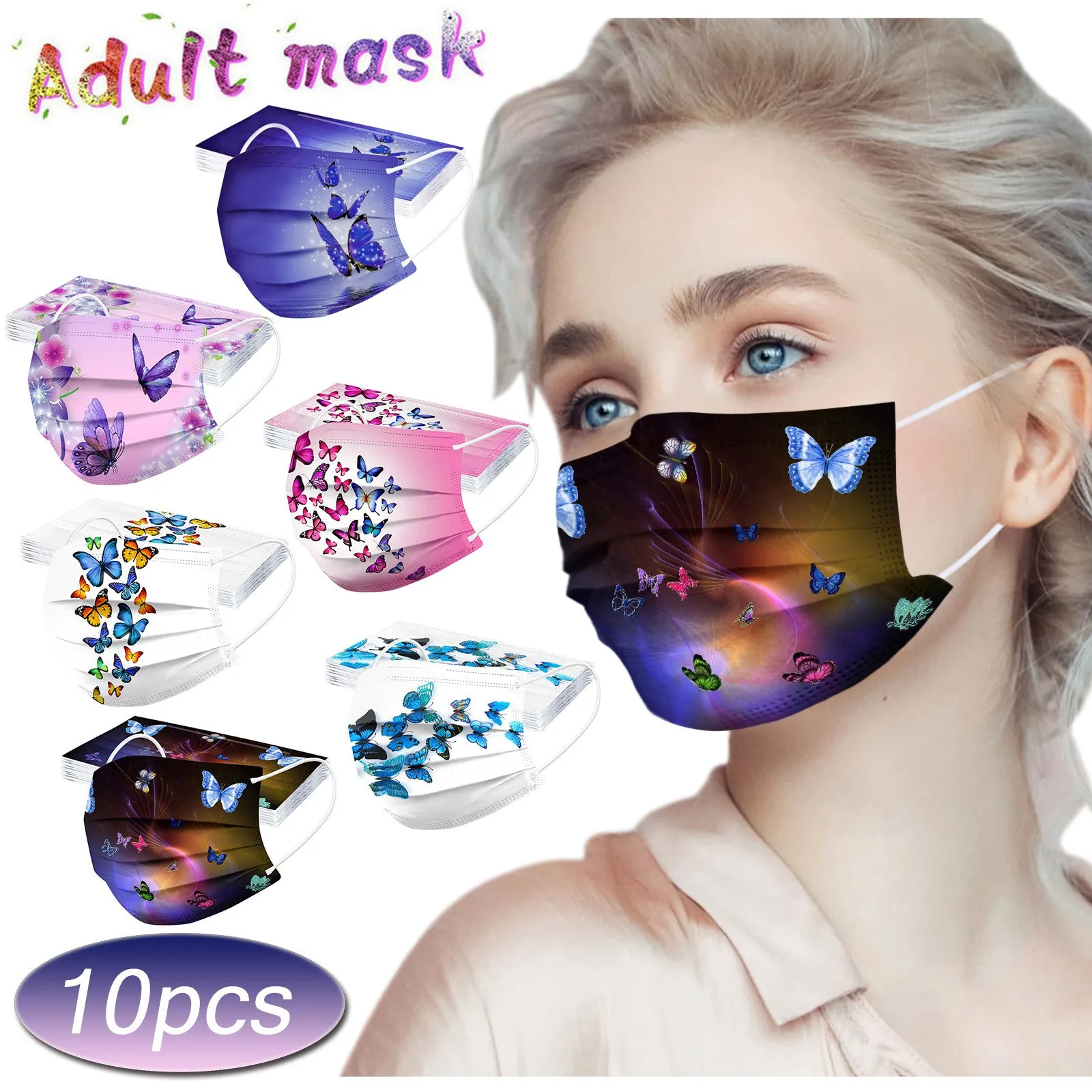 10pcs Adult Floral Printed Masks Disposable Flower Pattern Face mask 3 Layer Ply Meltblown Cloth Filter Butterfly 2021 | Безопасность и