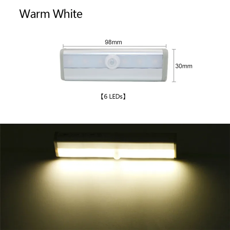 6 LED Warm White Беспроводная светодиодная подсветка под шкаф PIR датчик движения лампа 6/10 светодиодный s для шкафа шкаф кухонный светильник ing светодиодный ночной Светильник - Цвет: 6 LED Warm White