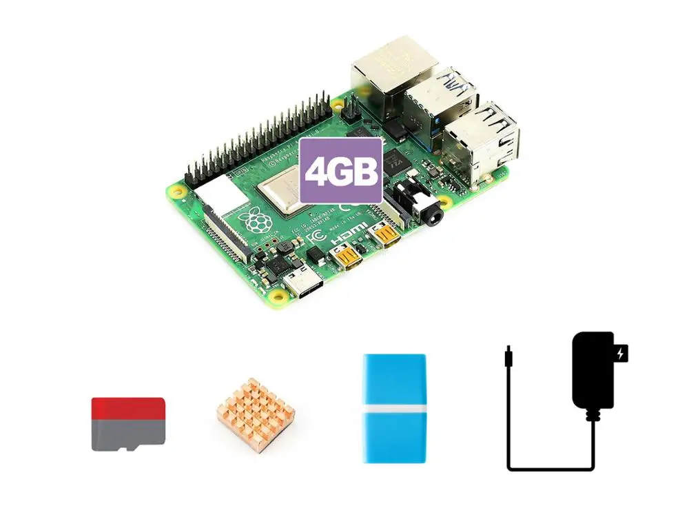 Raspberry Pi 4 Модель B стартовый комплект, основные части