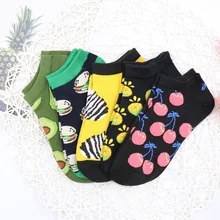 5 пар/упак. милые носки-башмачки Носки с рисунком фруктов женские хлопковые короткие носки до лодыжки harajuku носки милые повседневные носки цветные носки