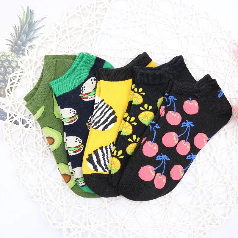 5 пар милые носки башмачки Цветные Носки с рисунком фруктов женские хлопковые