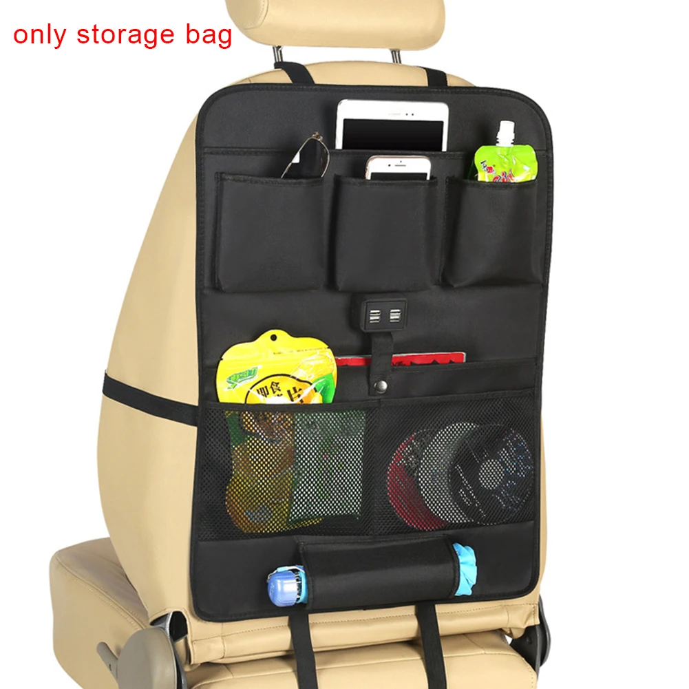 Seat Rear Car Travel Storage Bag Holder Accessories Protector With 4 USB Charging Organizers Cover Kick Mats For Children