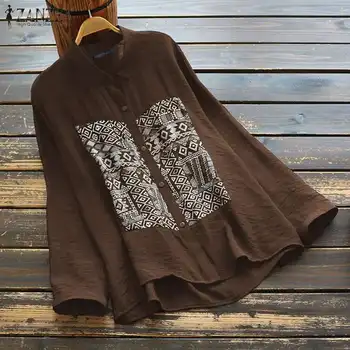 

2020 Vintage Women Shirts ZANZEA Office Lady Floral Printed Blouses Casual Long Sleeve Tunic Tops Cotton Buttons Down Blusas 5XL