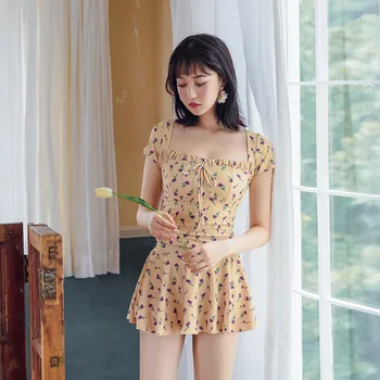 

Bikini For Women 2019 Women's Swimsuit Girls Bathing Suit New Lovely Mini Floret Short Long Sleeve Swimsuits With Skirt Hot