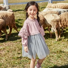 Милое кружевное бальное платье с расклешенными рукавами, Детские платья для девочек, праздничное платье для маленьких девочек, дизайнерские Брендовые платья для крупных девочек