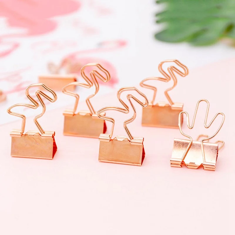 

4 Pcs/pack Rose Gold Flamingo Cactus Student Clips File Clip Organizer Papelaria Kawaii Stationery Office & School Supplies