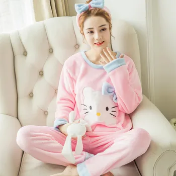 

Women pajamas set Women Pyjamas Thick Flannel Cute Sheep Female Warm Winter Pajama Set Long Sleeve Full Trousers Two Piece 2020