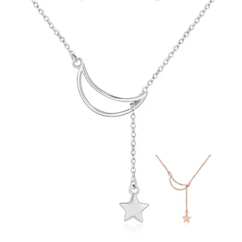 BAMOER New Arrival Fashion 925 Sterling Silver Moon and Star Tales Chain Link Pendant Necklaces for Women Fine Jewelry SCN108