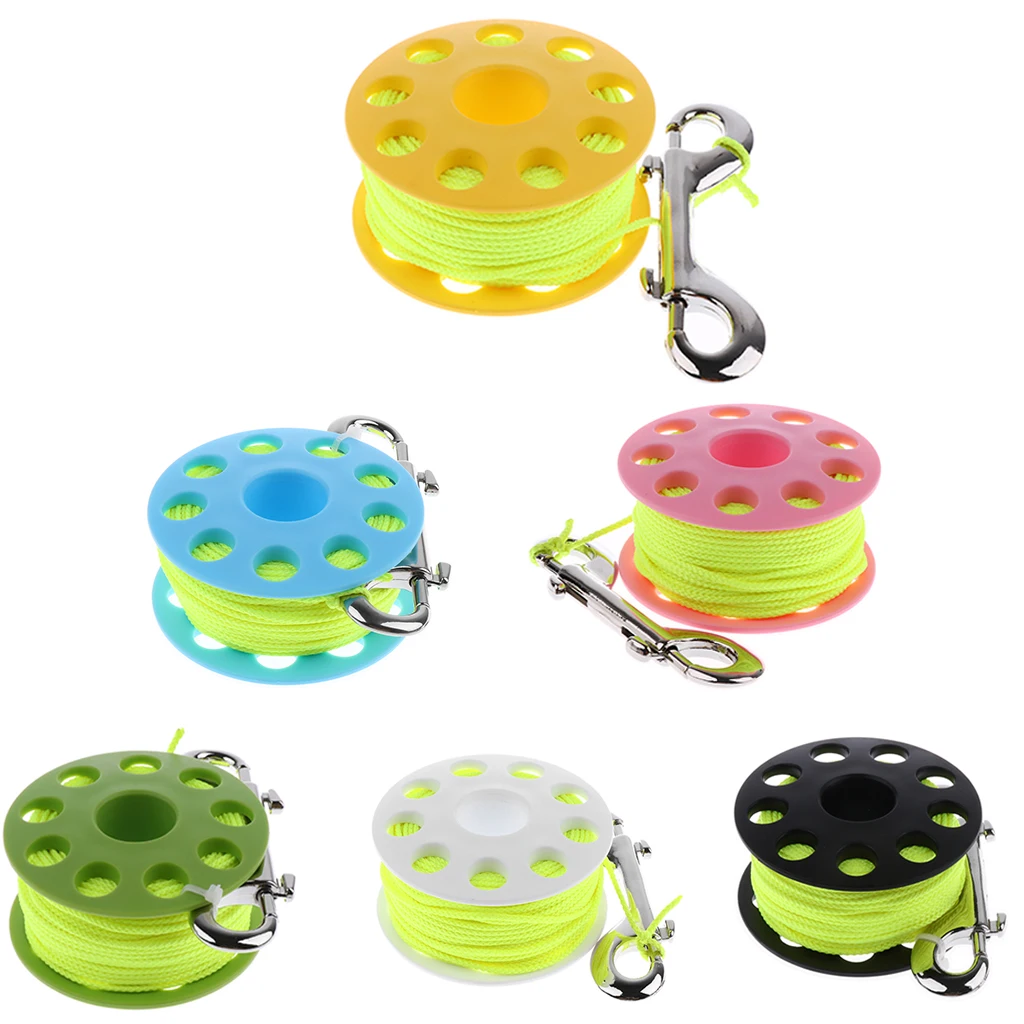 Underwater Sport Scuba Diving Finger Spool Cave Wreck Reel w/ 30m Yellow Line & Double End Snap Clip Safety Gear Equipment 