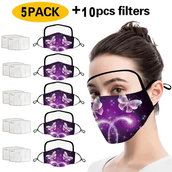 

5pc Cloth+10pc Filter Gasket Butterfly Print Washcloth Women Outdoor Dustproof Fog Safety Protective With Eyes Shield #LR3