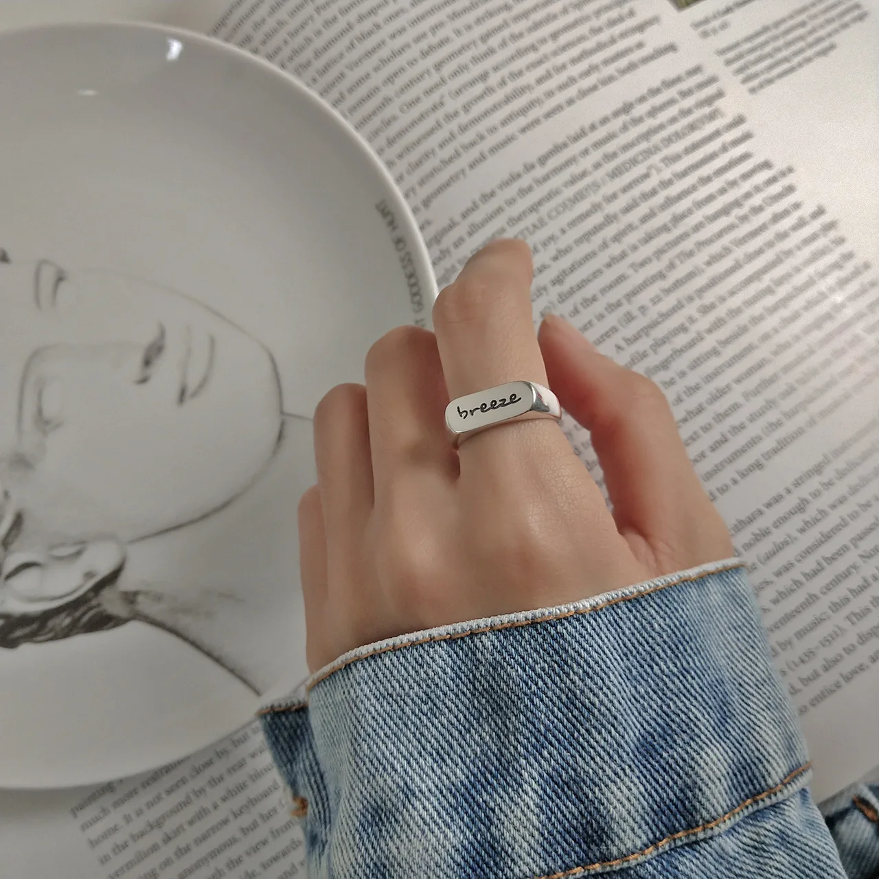 925 пробы, серебряные, геометрические, регулируемые кольца для женщин, полированный Бриз, буквы, элегантные, модные ювелирные изделия