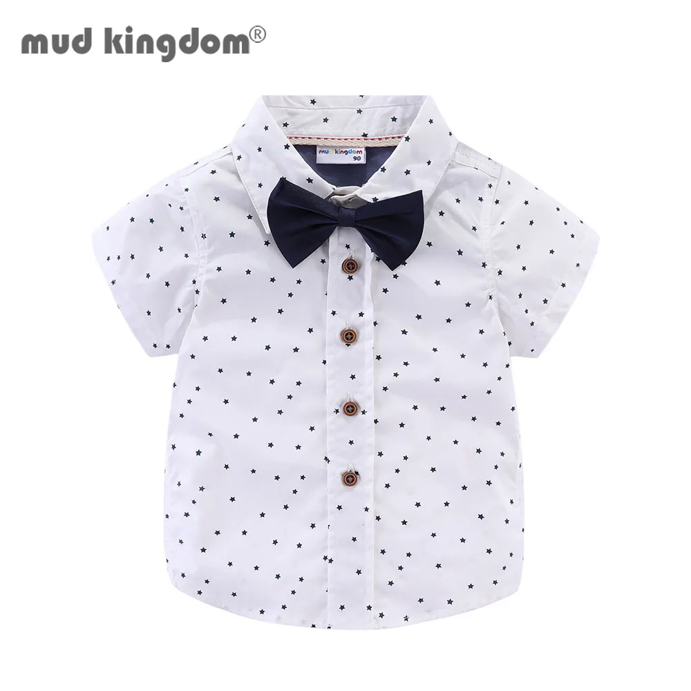 

Mudkingdom Toddler Bow Tie Shirt Tops Short Sleeve Shirt Detachable Bow Tie Summer Kids Clothes